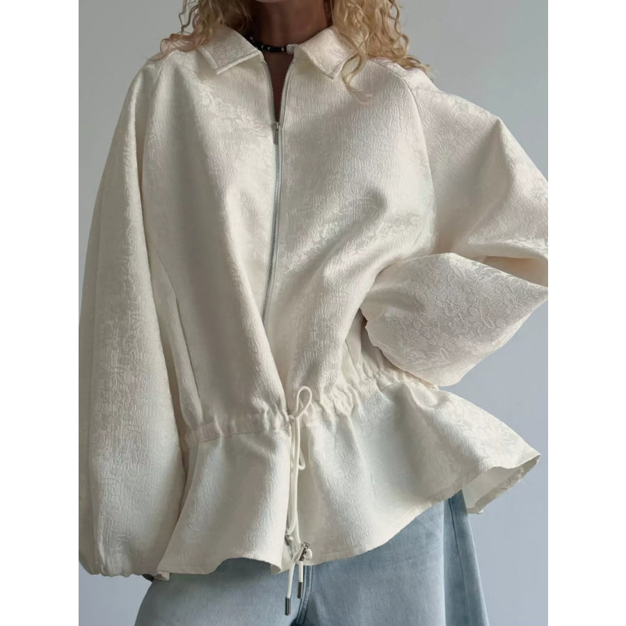 Jacquard Bomber Jacket with Drawstring Waist Apparel and Accessories