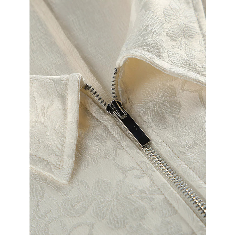 Jacquard Bomber Jacket with Drawstring Waist Apparel and Accessories