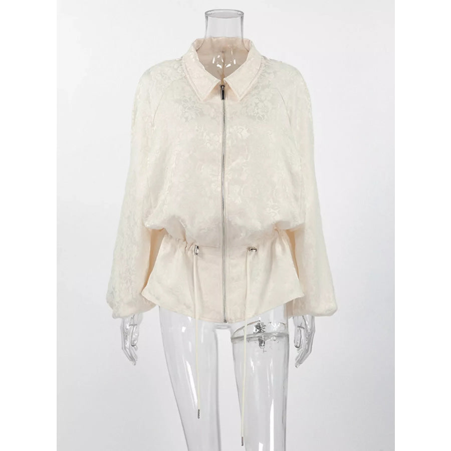 Jacquard Bomber Jacket with Drawstring Waist Apparel and Accessories