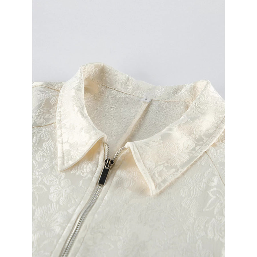 Jacquard Bomber Jacket with Drawstring Waist Apparel and Accessories
