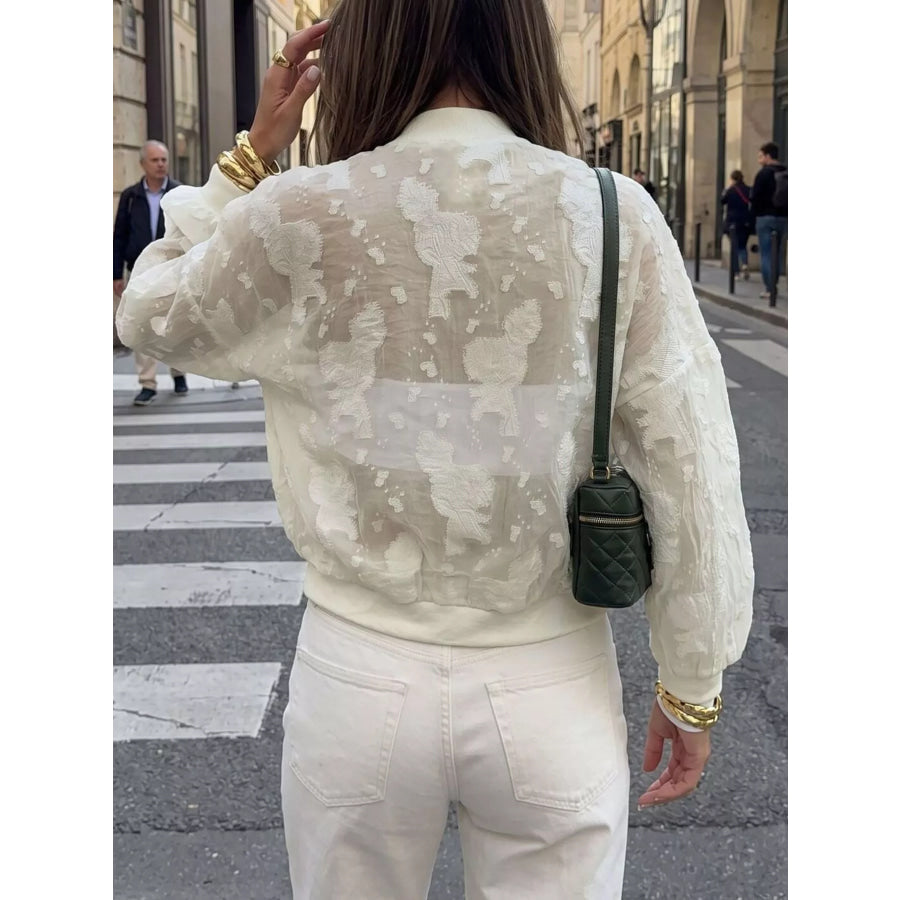 Jacquard Zip Up Long Sleeve Jacket Apparel and Accessories