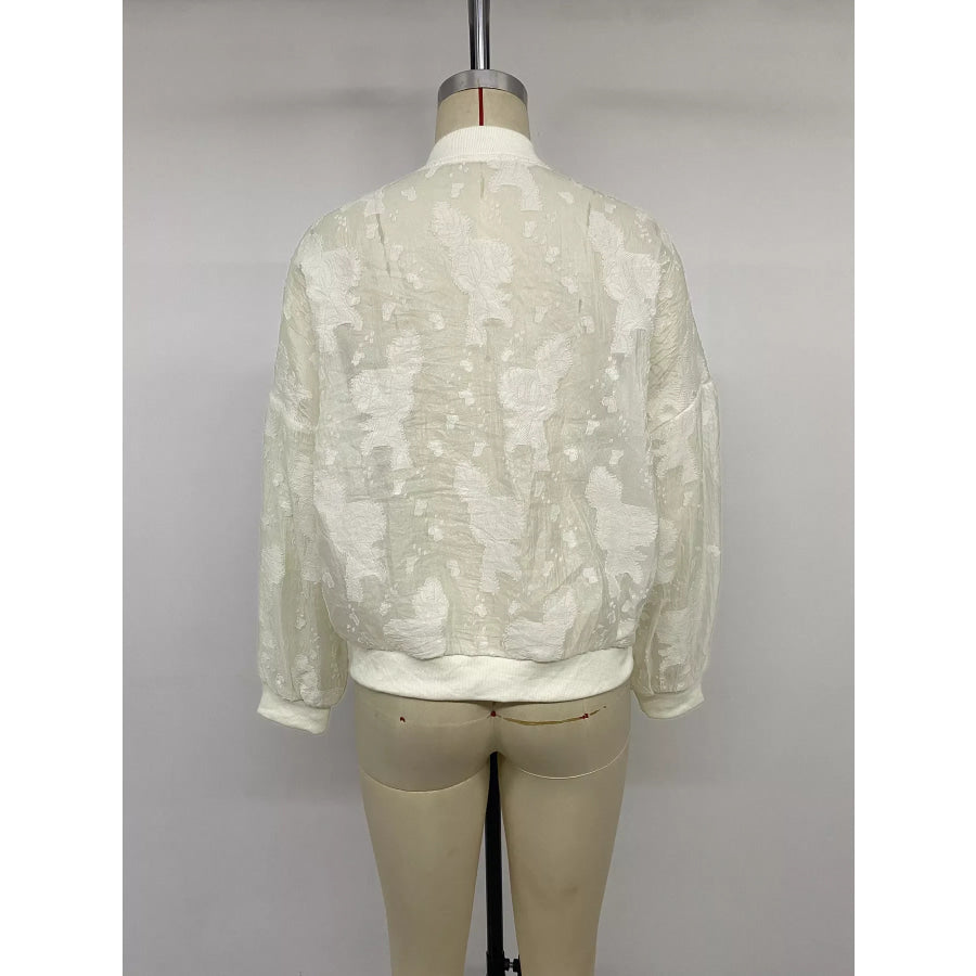 Jacquard Zip Up Long Sleeve Jacket Apparel and Accessories