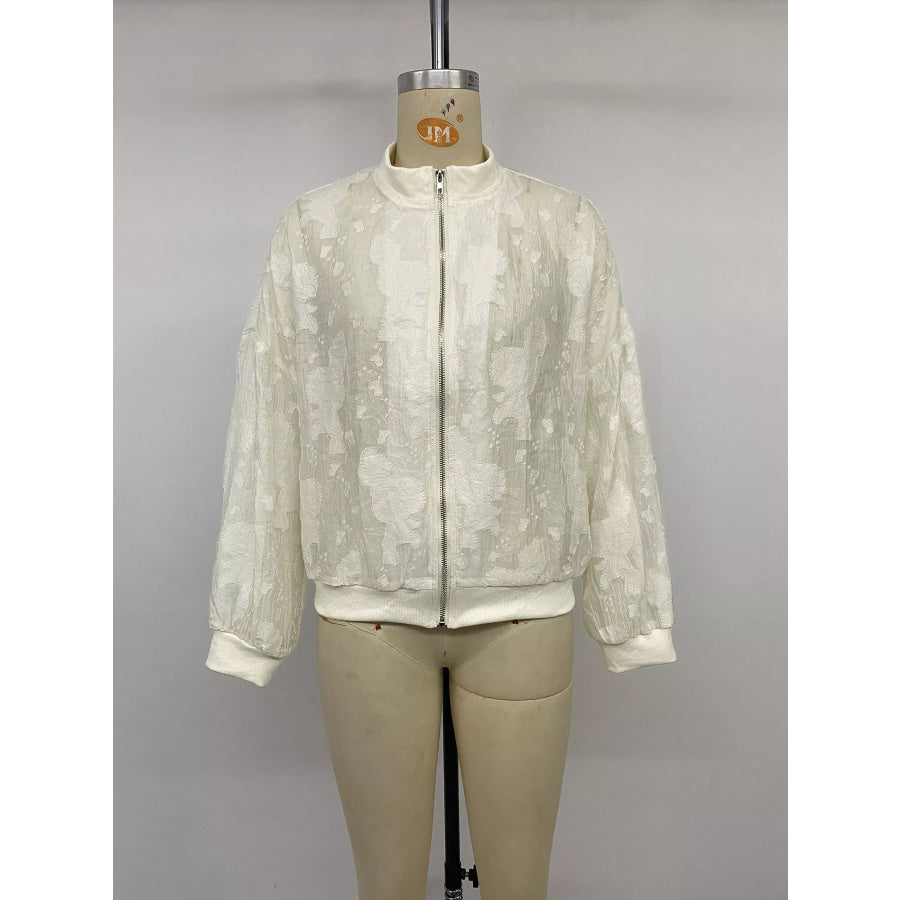 Jacquard Zip Up Long Sleeve Jacket Apparel and Accessories