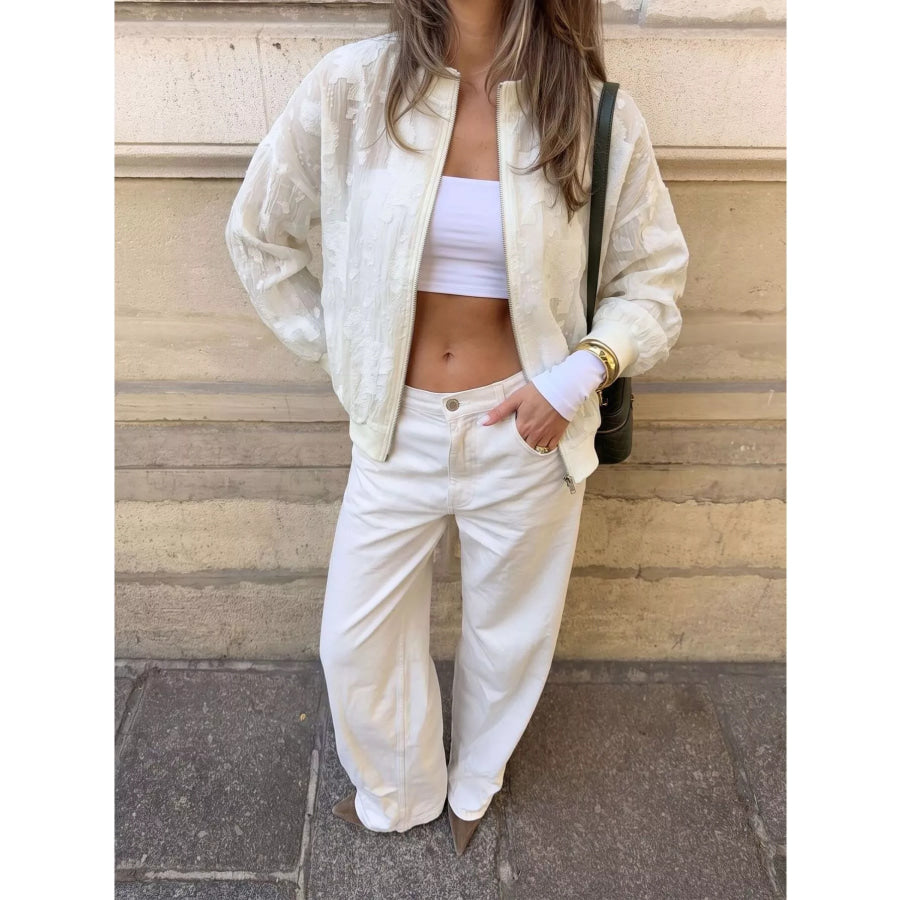 Jacquard Zip Up Long Sleeve Jacket Apparel and Accessories