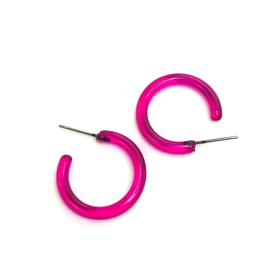 Jelly Tube Hoop Earrings - 1 Small Hot Pink Tube Hoops