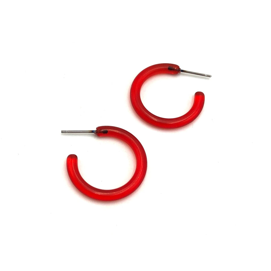 Jelly Tube Hoop Earrings - 1 Small Red Tube Hoops