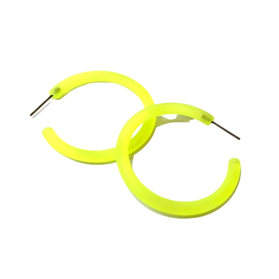 Jelly Tube Hoop Earrings - Large 1.5 Neon Yellow Frosted Large Tube Hoops