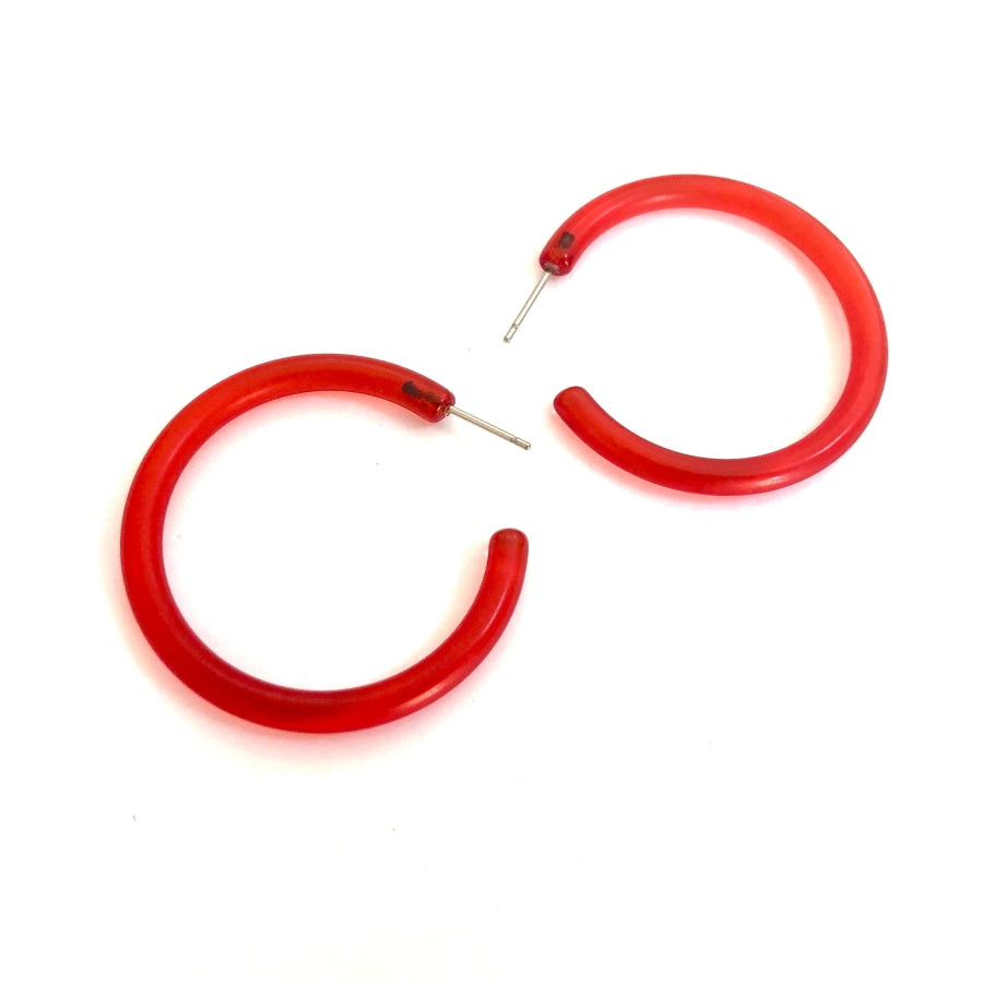 Jelly Tube Hoop Earrings - Large 1.5 Red Large Tube Hoops
