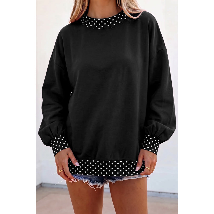 Jet Stream Colorblock Polka Dot Contrast Trim Oversized Sweatshirt Black / S / 50% Polyester + 50% Cotton Tops/Sweatshirts & Hoodies