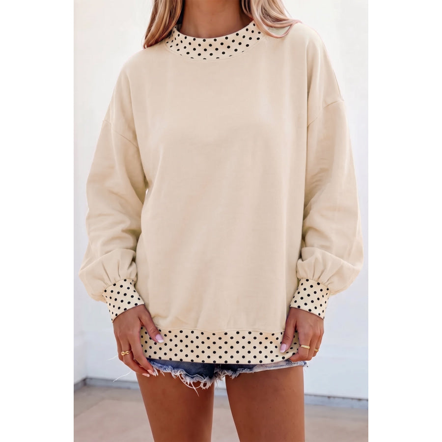 Jet Stream Colorblock Polka Dot Contrast Trim Oversized Sweatshirt / S / 50% Polyester + 50% Cotton Tops/Sweatshirts & Hoodies