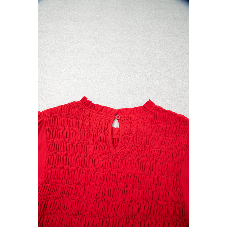 Jet Stream Solid Color Smocked Ruffle Hem Long Sleeve Blouse Tops/Blouses & Shirts