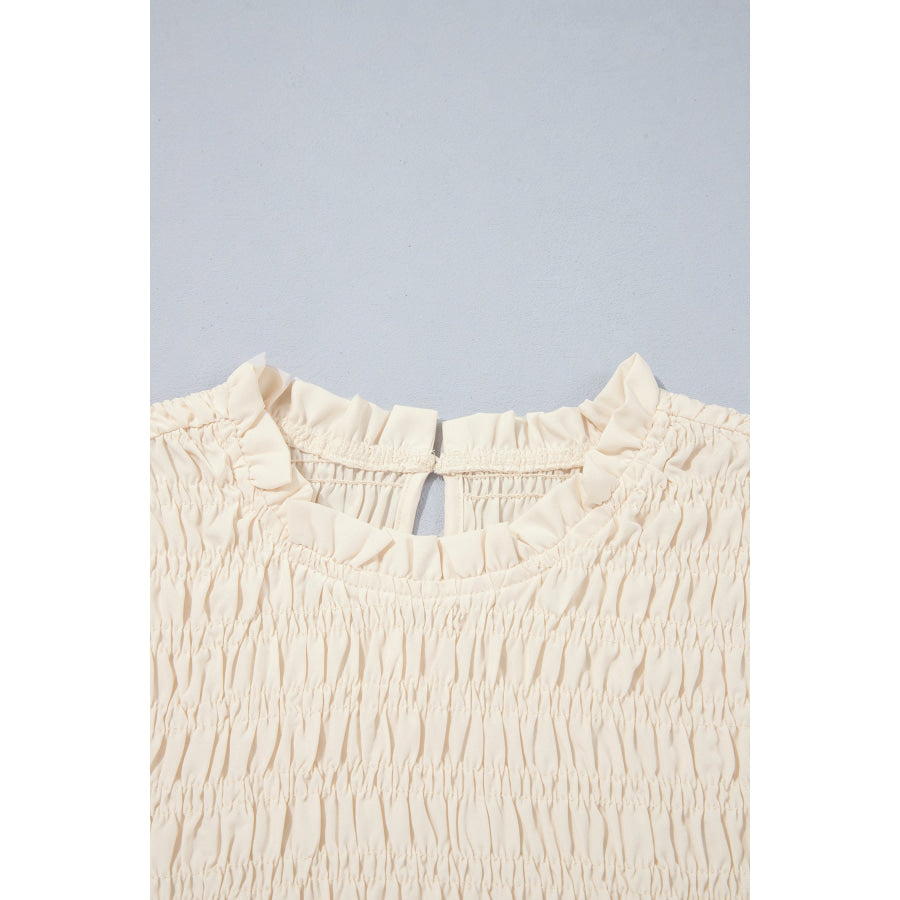 Jet Stream Solid Color Smocked Ruffle Hem Long Sleeve Blouse Tops/Blouses & Shirts