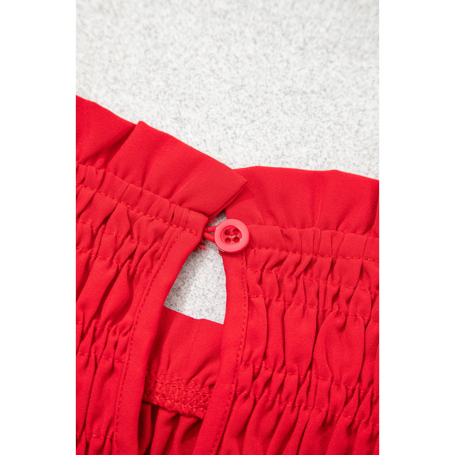 Jet Stream Solid Color Smocked Ruffle Hem Long Sleeve Blouse Tops/Blouses & Shirts