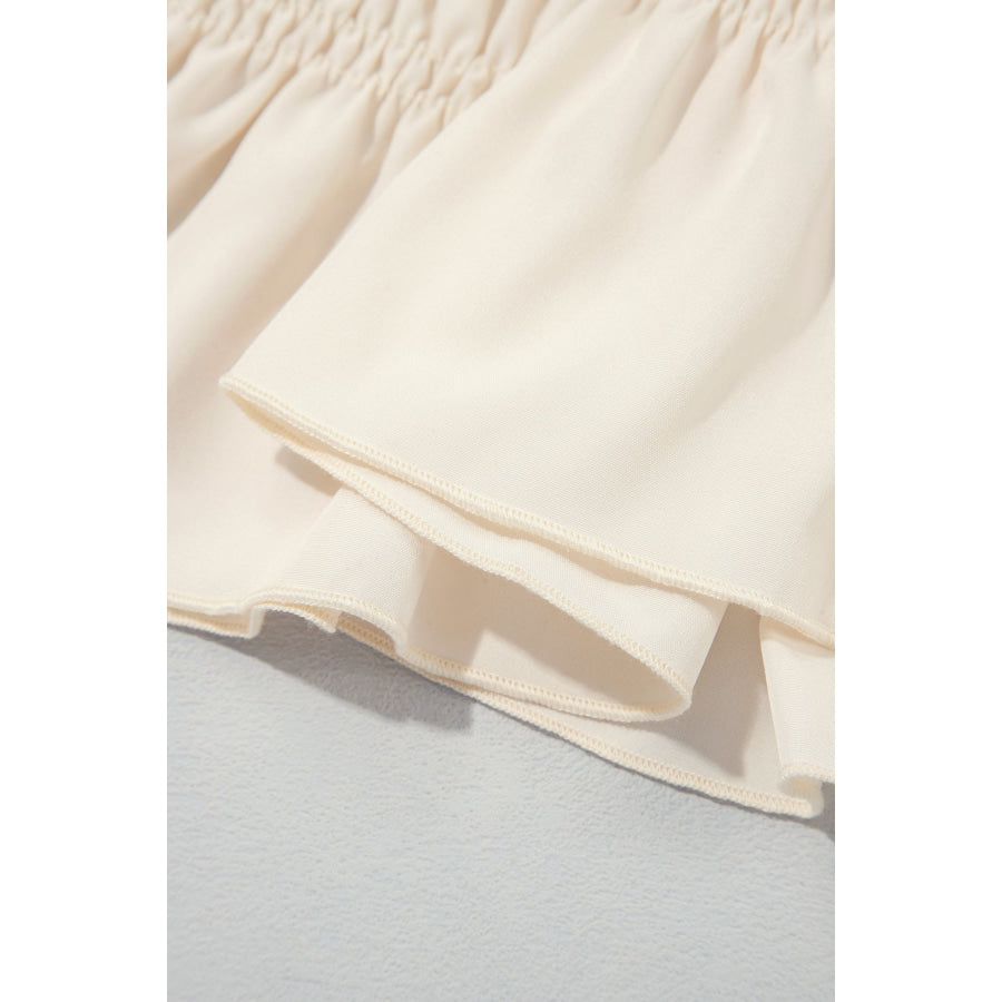 Jet Stream Solid Color Smocked Ruffle Hem Long Sleeve Blouse Tops/Blouses & Shirts