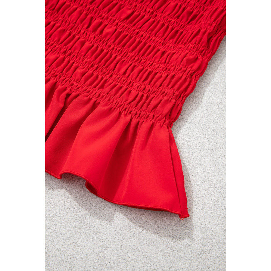 Jet Stream Solid Color Smocked Ruffle Hem Long Sleeve Blouse Tops/Blouses & Shirts