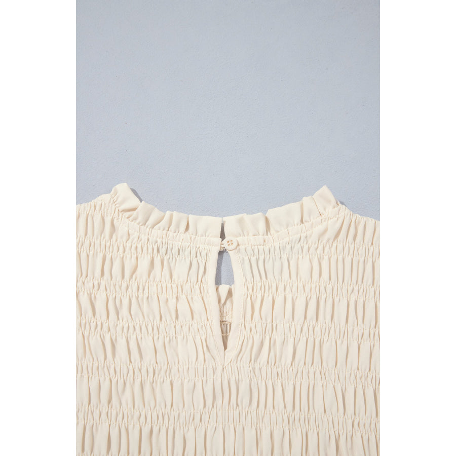 Jet Stream Solid Color Smocked Ruffle Hem Long Sleeve Blouse Tops/Blouses & Shirts
