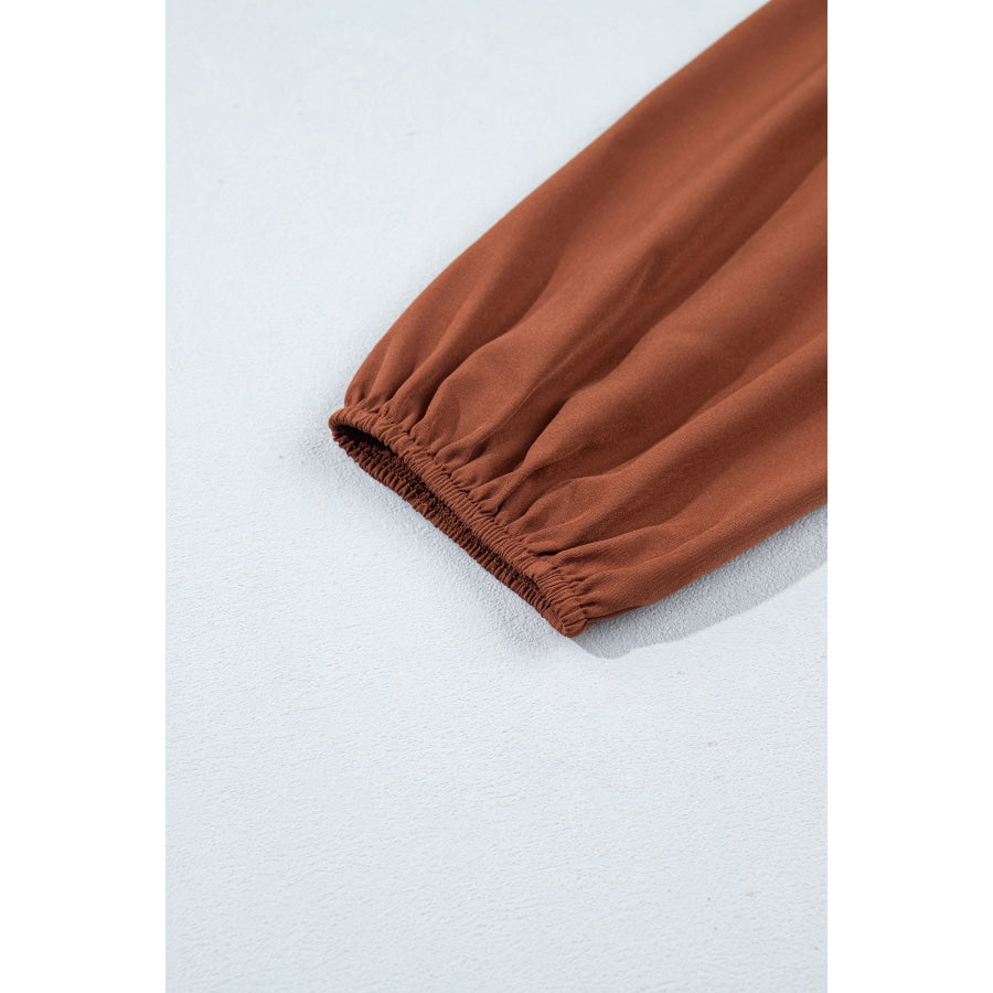 Jet Stream Solid Color Smocked Ruffle Hem Long Sleeve Blouse Tops/Blouses & Shirts