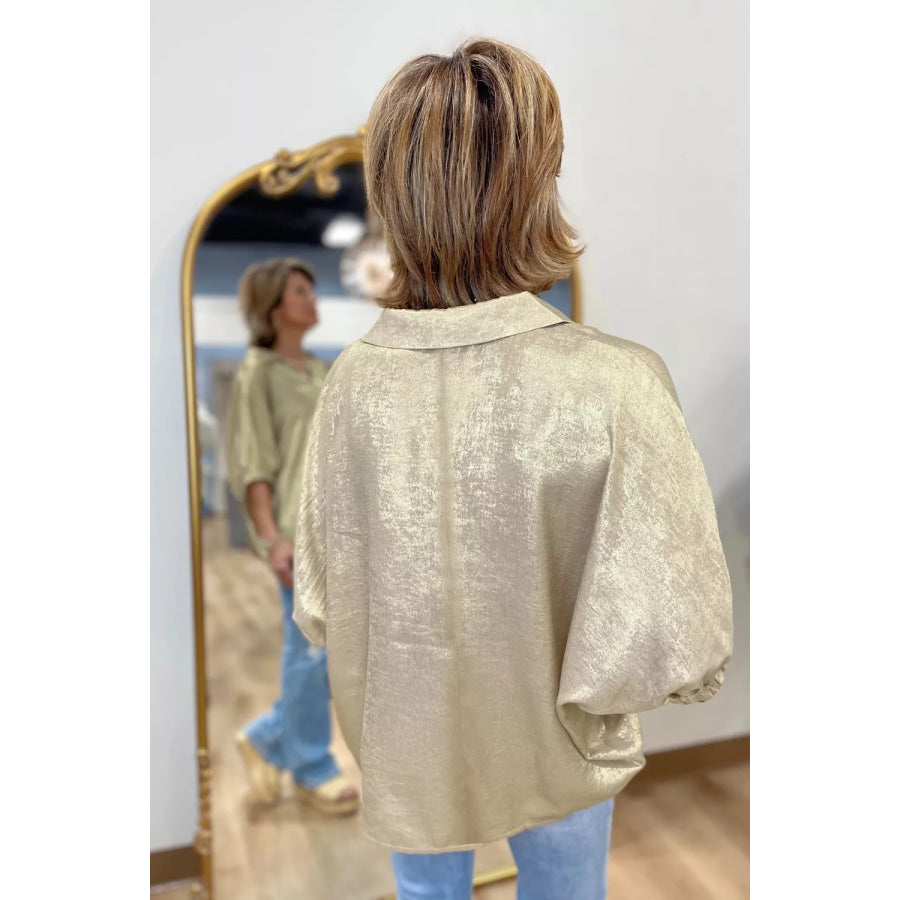 Johnny Collar 3/4 Sleeve Blouse Apparel and Accessories