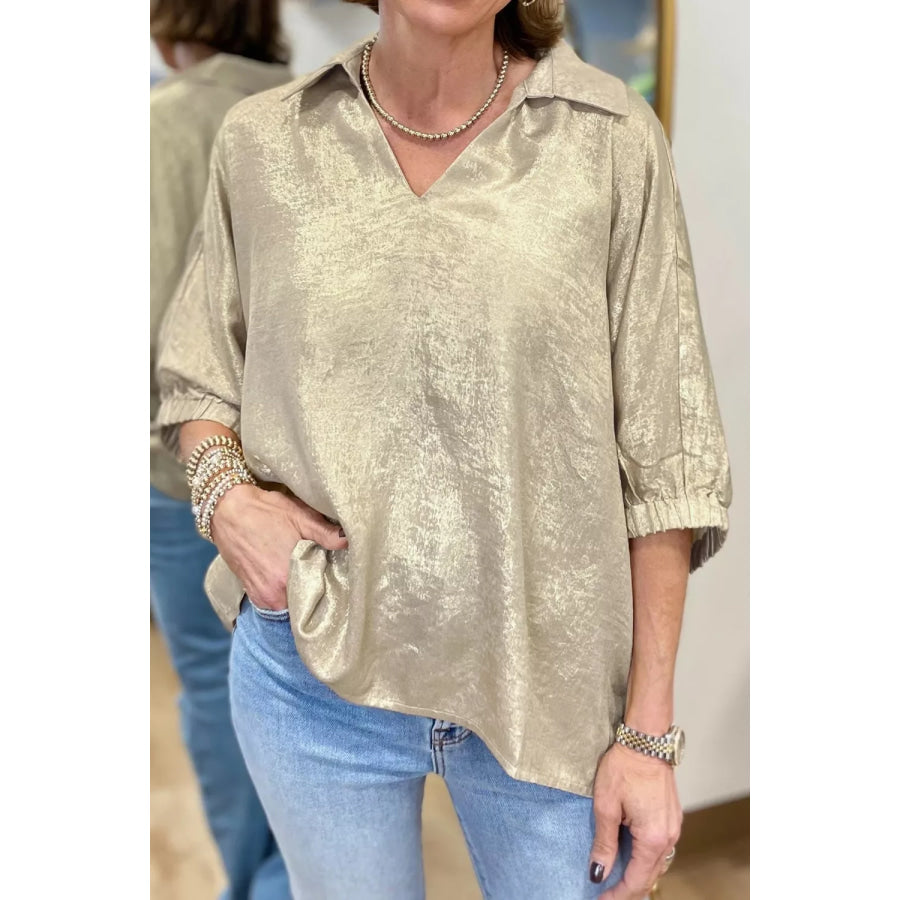 Johnny Collar 3/4 Sleeve Blouse Apparel and Accessories