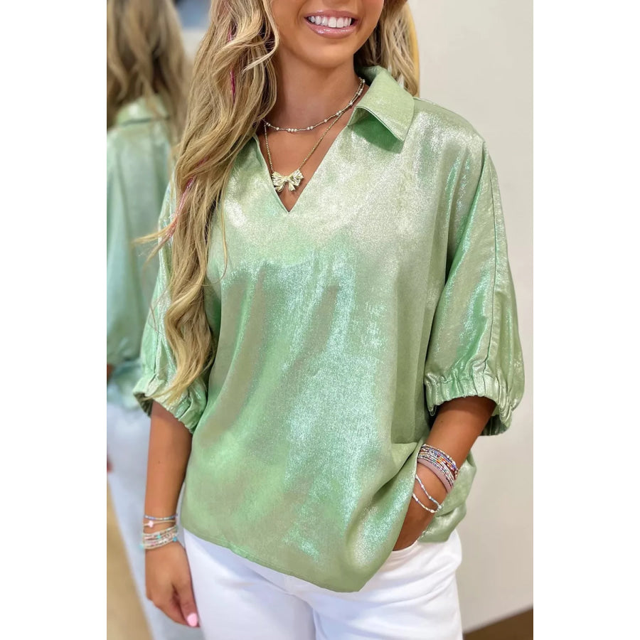 Johnny Collar 3/4 Sleeve Blouse Apparel and Accessories