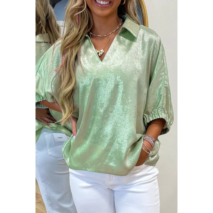 Johnny Collar 3/4 Sleeve Blouse Gum Leaf / S Apparel and Accessories