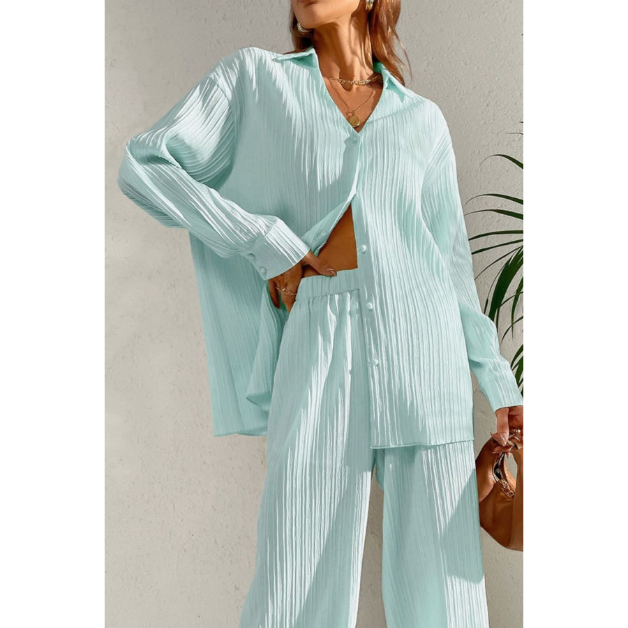 Johnny Collar Button Down Top and Pants Set Apparel and Accessories