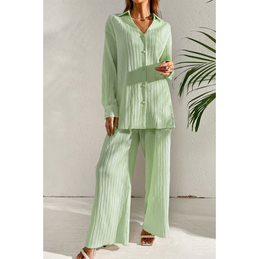 Johnny Collar Button Down Top and Pants Set Apparel and Accessories