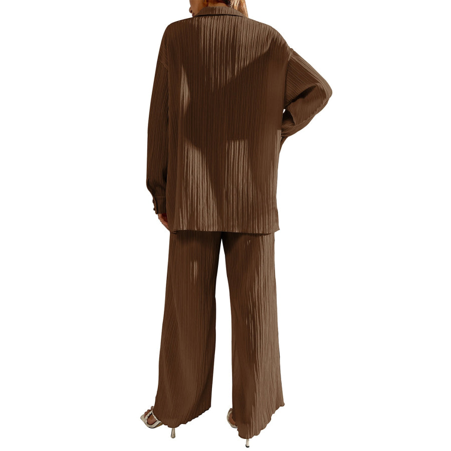 Johnny Collar Button Down Top and Pants Set Apparel and Accessories