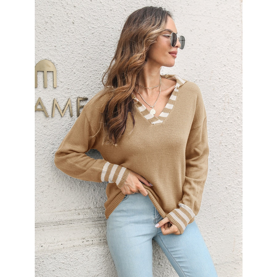 Johnny Collar Drop Shoulder Sweater Camel / S