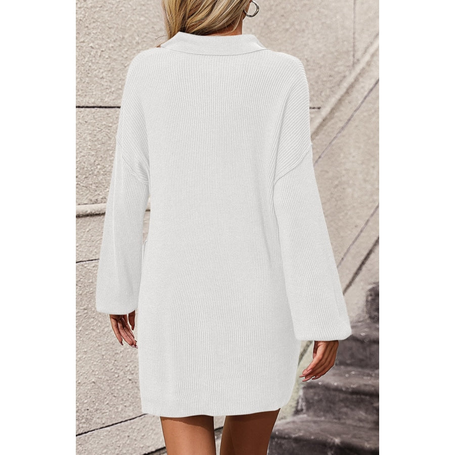 Johnny Collar Drop Shoulder Sweater Dress White / S