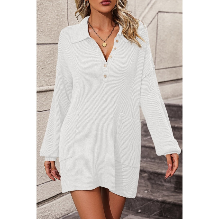 Johnny Collar Drop Shoulder Sweater Dress White / S