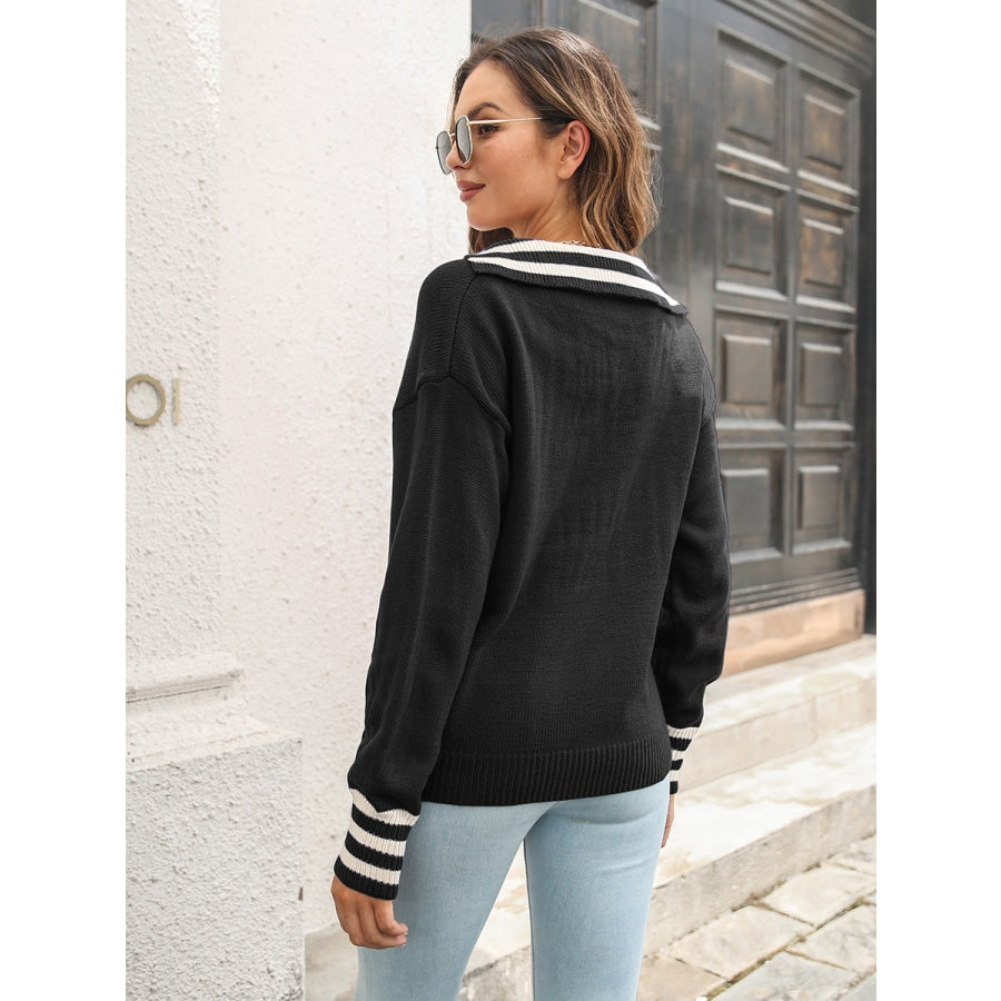 Johnny Collar Drop Shoulder Sweater