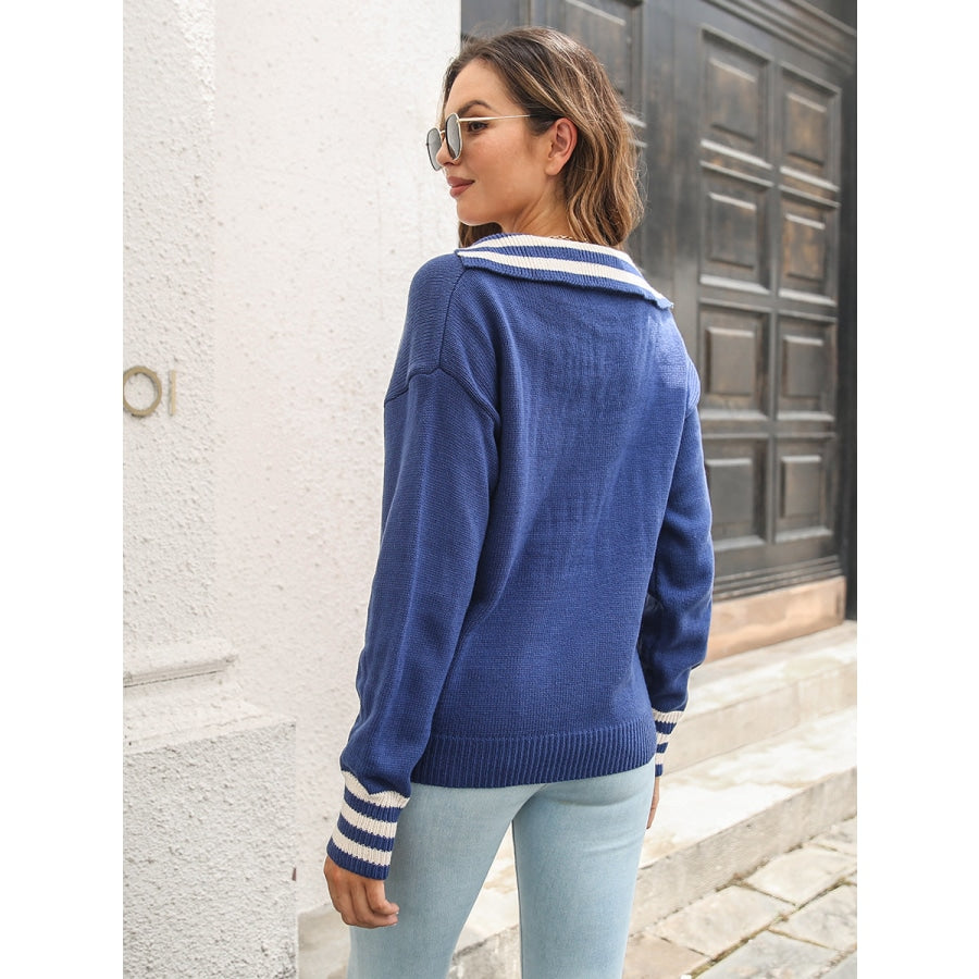 Johnny Collar Drop Shoulder Sweater