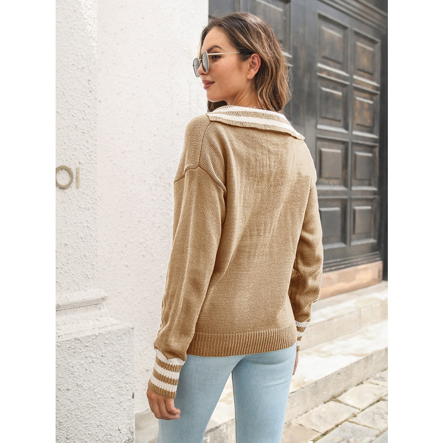 Johnny Collar Drop Shoulder Sweater