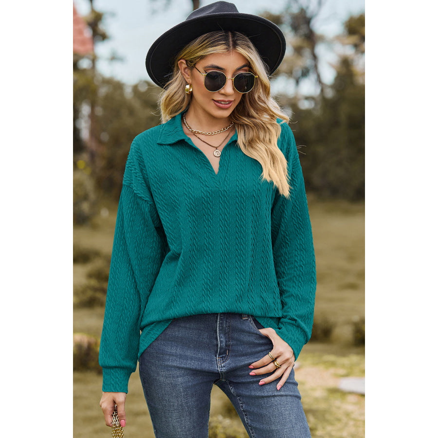 Johnny Collar Dropped Shoulder Blouse Apparel and Accessories