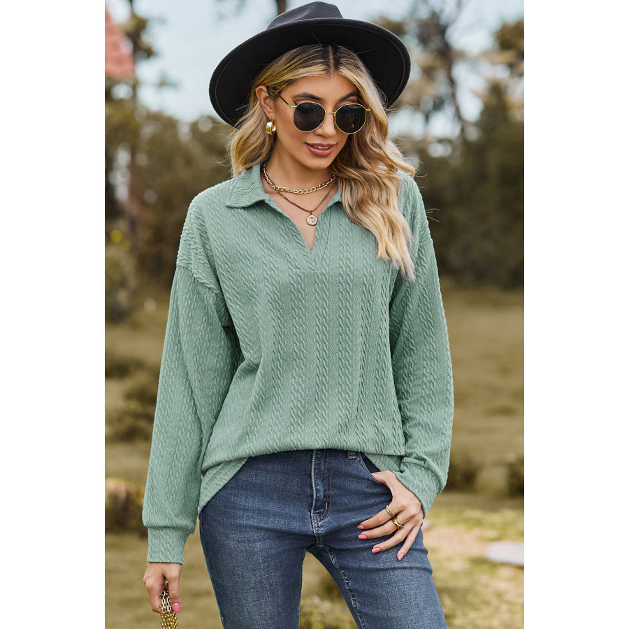 Johnny Collar Dropped Shoulder Blouse Apparel and Accessories