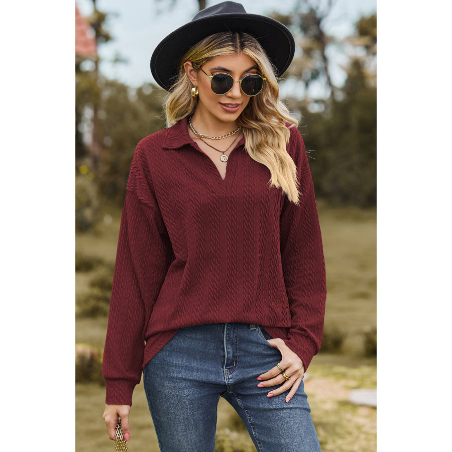 Johnny Collar Dropped Shoulder Blouse Apparel and Accessories