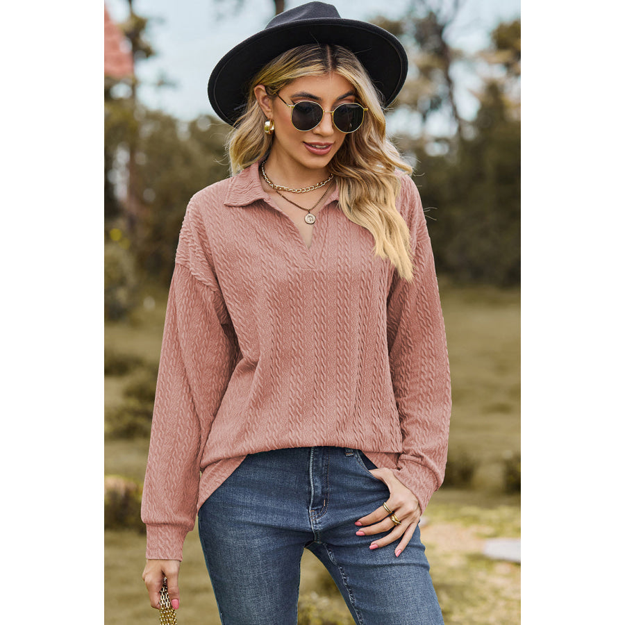 Johnny Collar Dropped Shoulder Blouse Apparel and Accessories