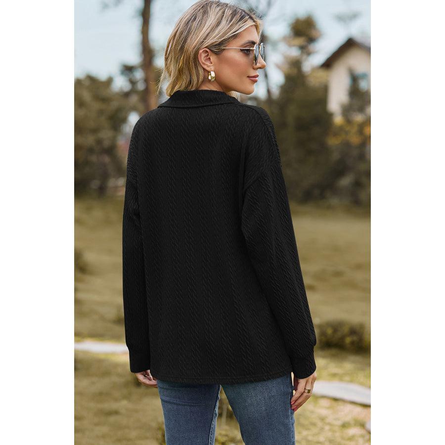 Johnny Collar Dropped Shoulder Blouse Black / S Apparel and Accessories