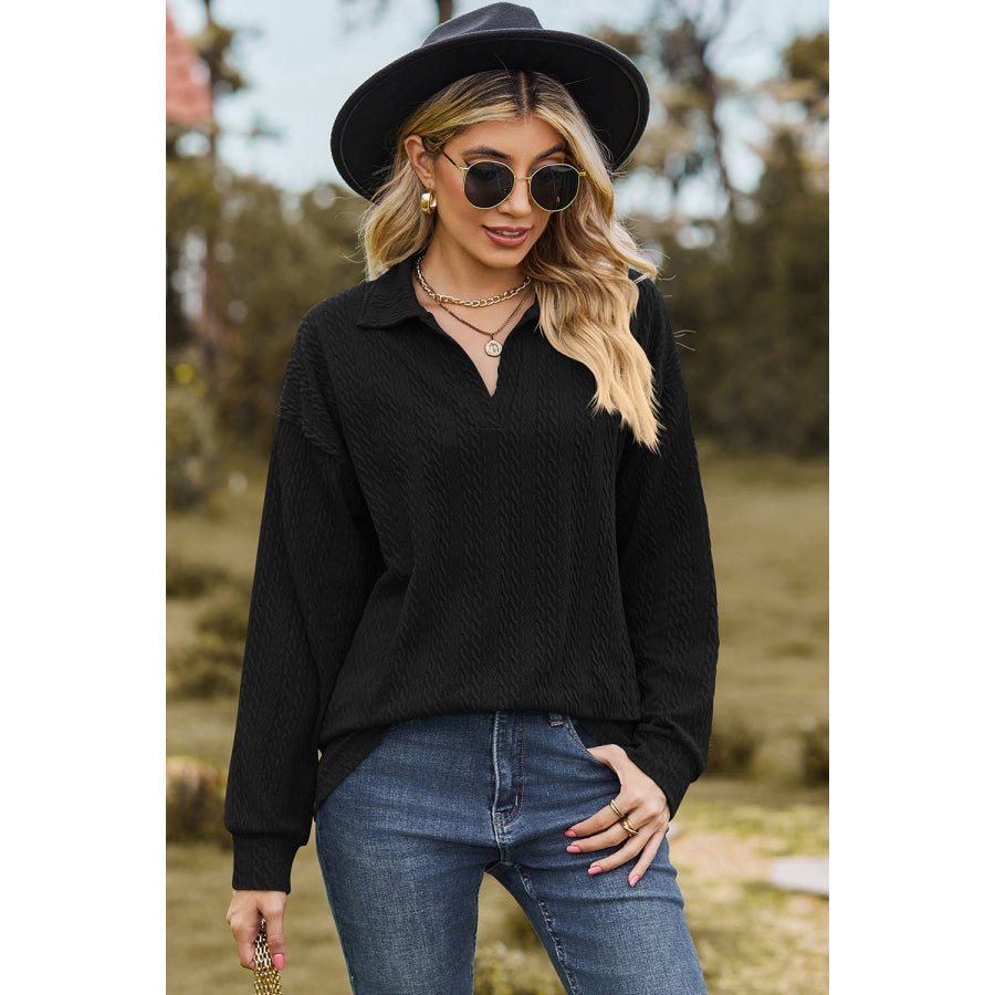 Johnny Collar Dropped Shoulder Blouse Apparel and Accessories