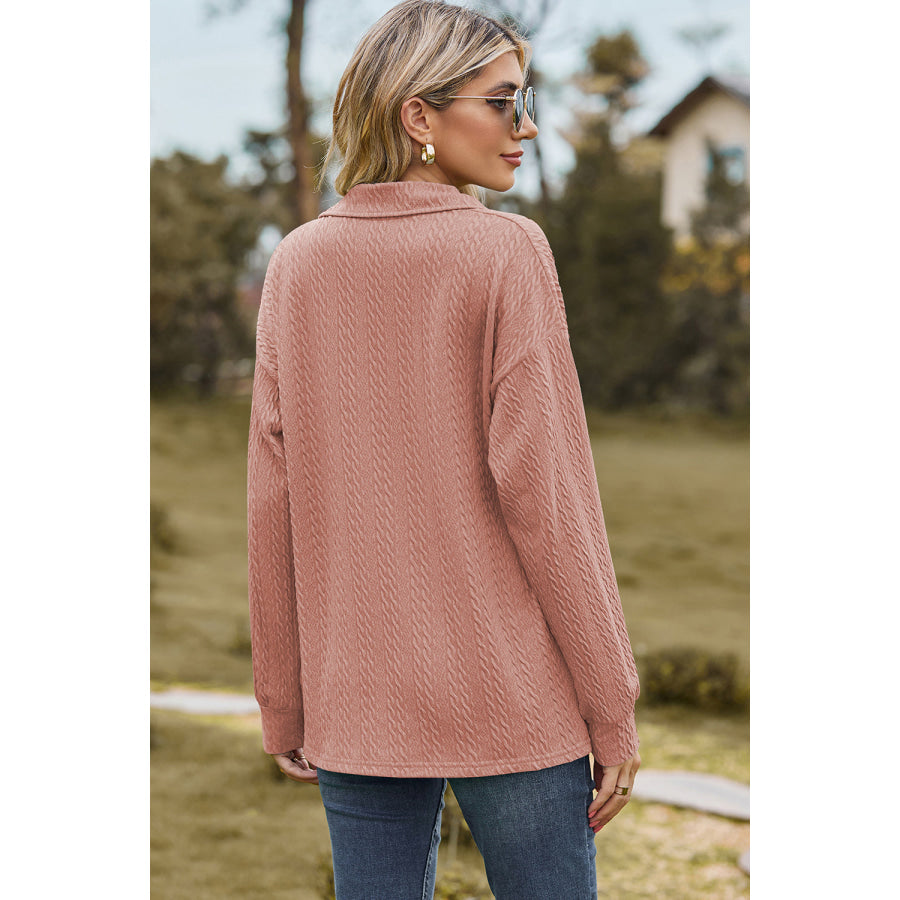 Johnny Collar Dropped Shoulder Blouse Apparel and Accessories