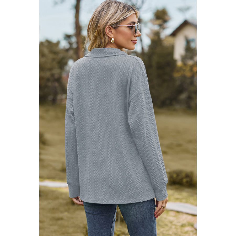 Johnny Collar Dropped Shoulder Blouse Apparel and Accessories