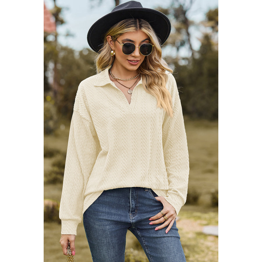 Johnny Collar Dropped Shoulder Blouse Apparel and Accessories