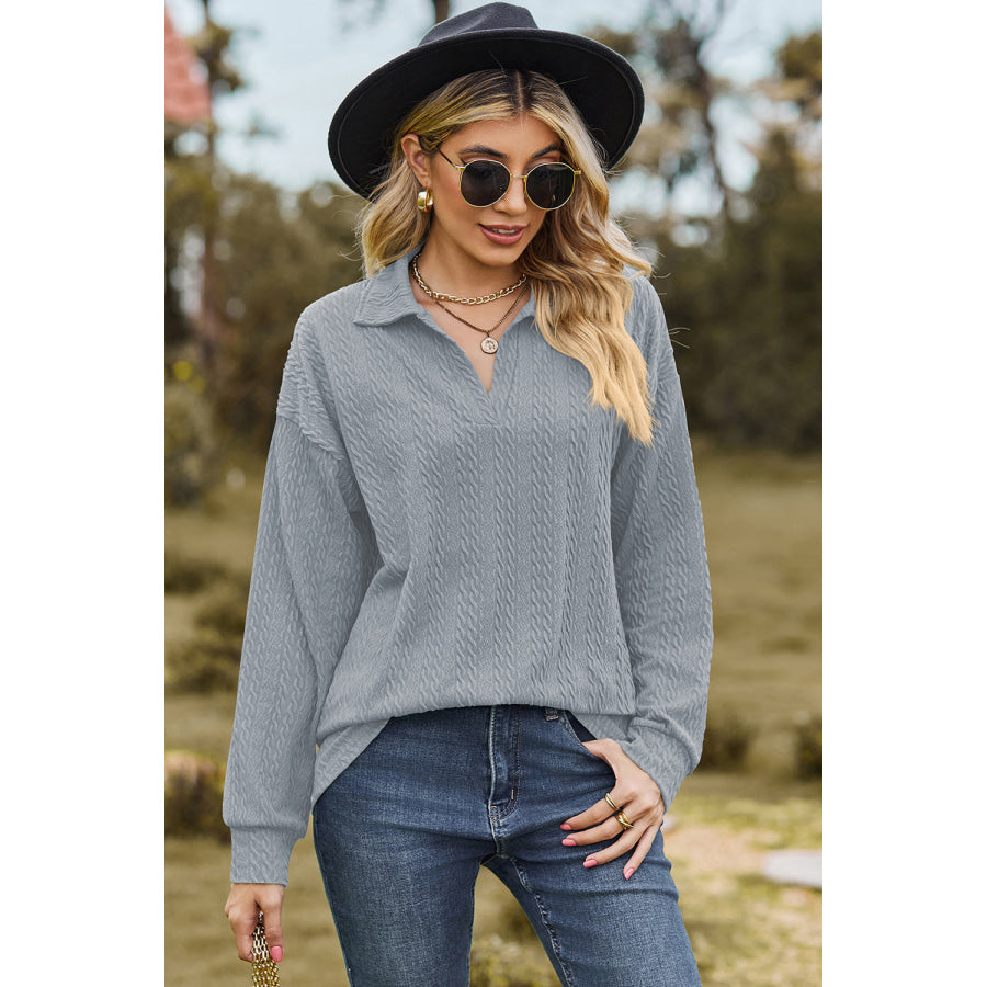 Johnny Collar Dropped Shoulder Blouse Apparel and Accessories