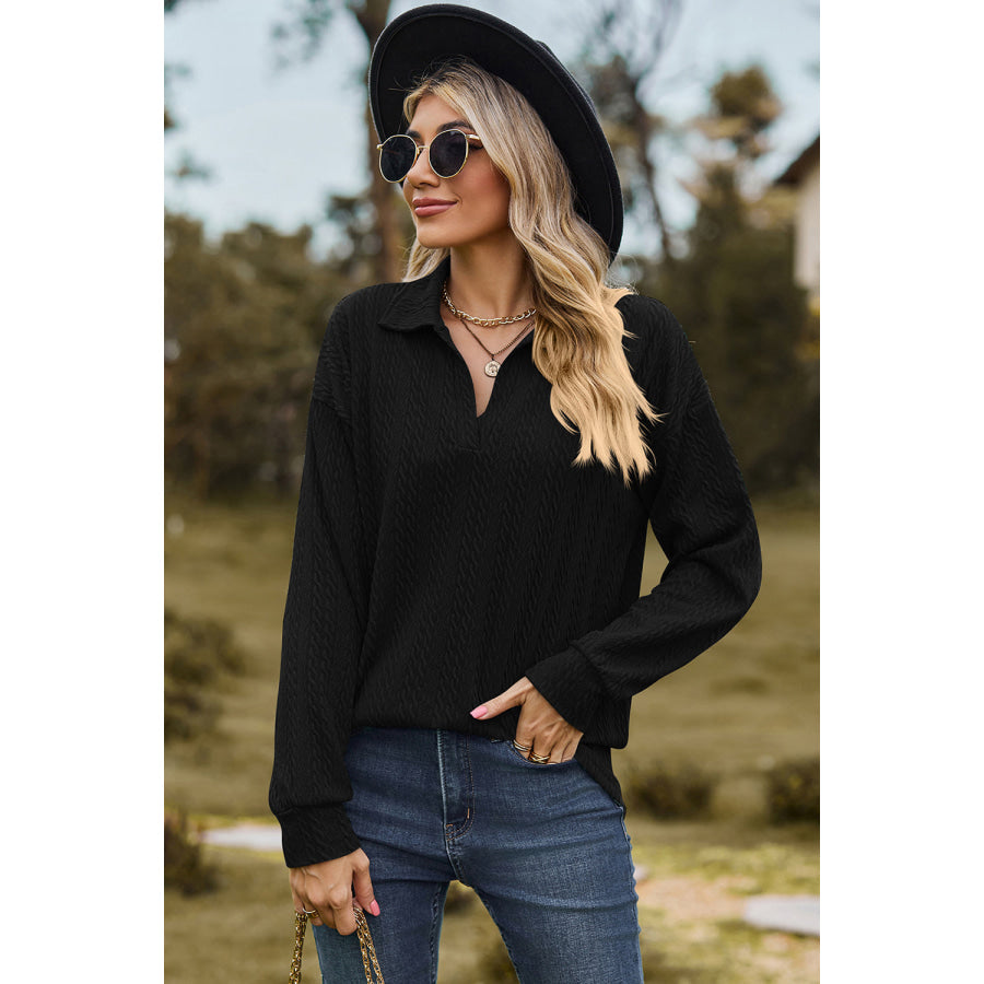 Johnny Collar Dropped Shoulder Blouse Black / S Apparel and Accessories