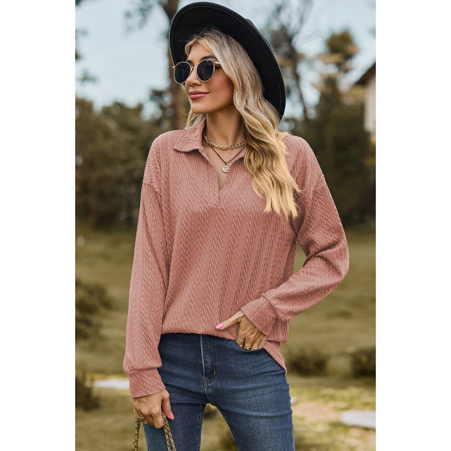 Johnny Collar Dropped Shoulder Blouse Light Mauve / S Apparel and Accessories