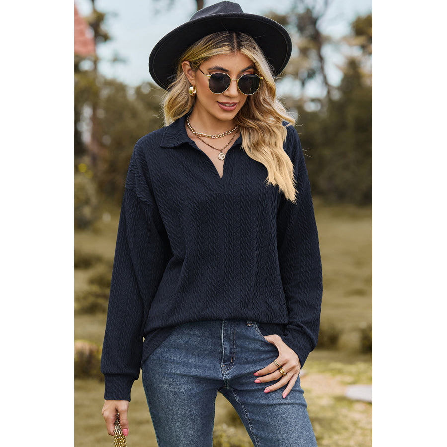 Johnny Collar Dropped Shoulder Blouse Navy / S Apparel and Accessories