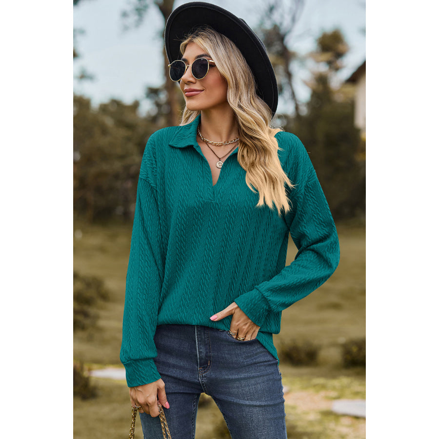 Johnny Collar Dropped Shoulder Blouse Teal / S Apparel and Accessories