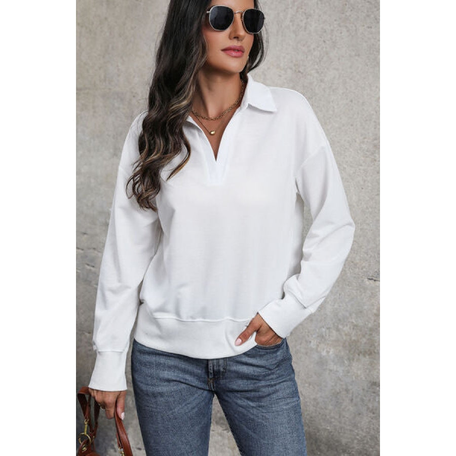 Johnny Collar Dropped Shoulder Blouse White / S Clothing