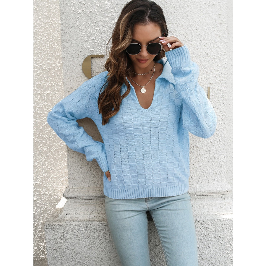 Johnny Collar Dropped Shoulder Sweater Pastel Blue / S